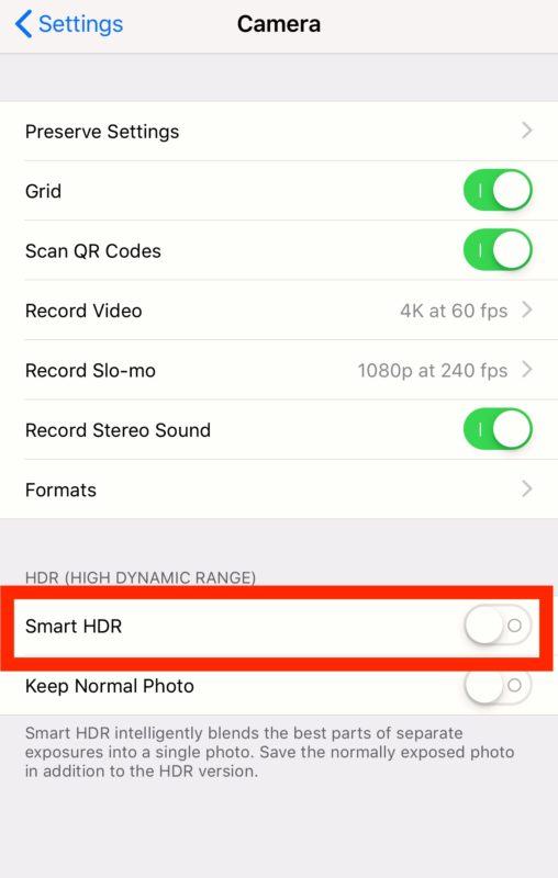 How to disable Smart HDR on iPhone camera