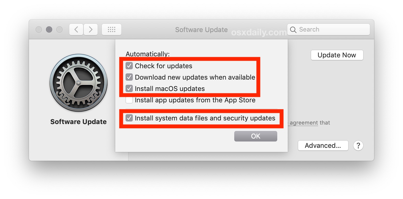 macOS Software Update advance settings