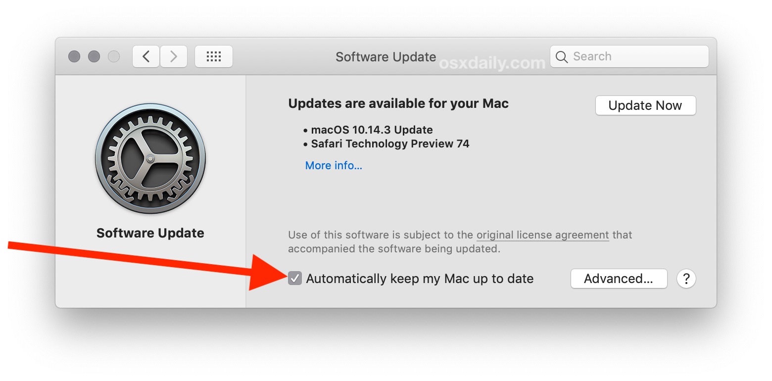 macOS Software Update settings