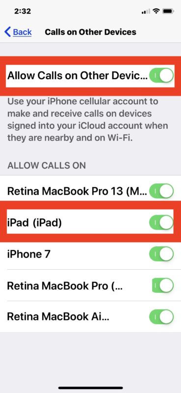 Enable phone calls on iPad from the iPhone