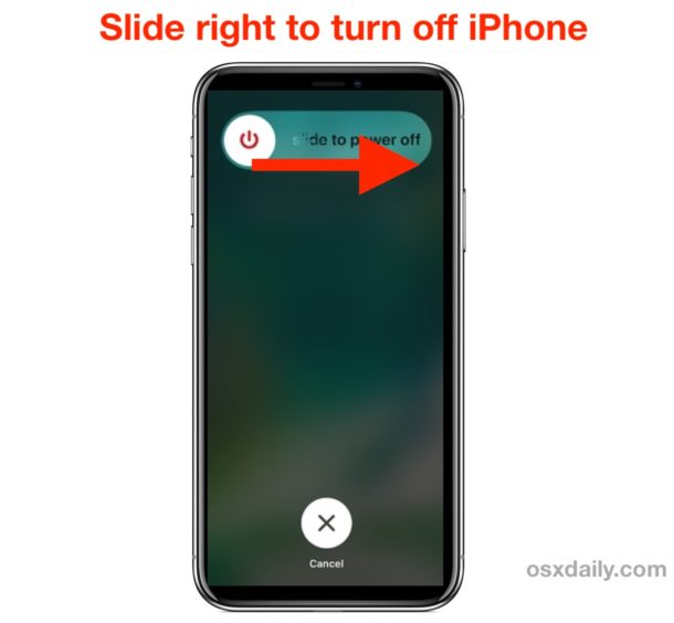 Выключите iPhone, проведя по слайду, чтобы выключить