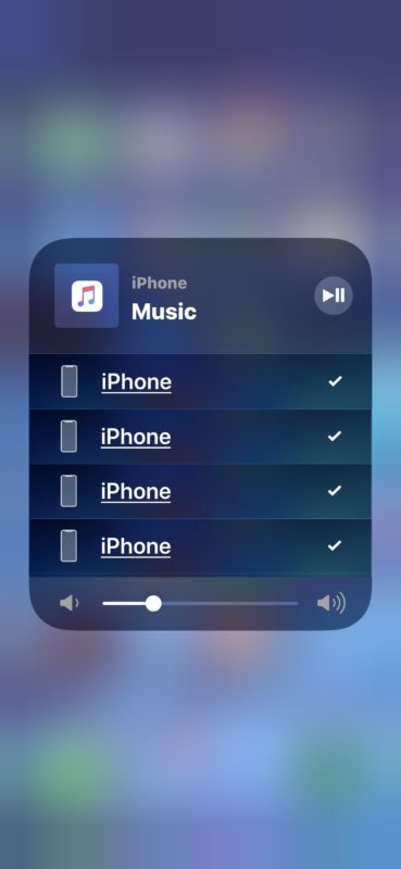 AirPlay audio devices shown in iOS Control Center