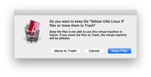 Delete the virtual machine in Parallels