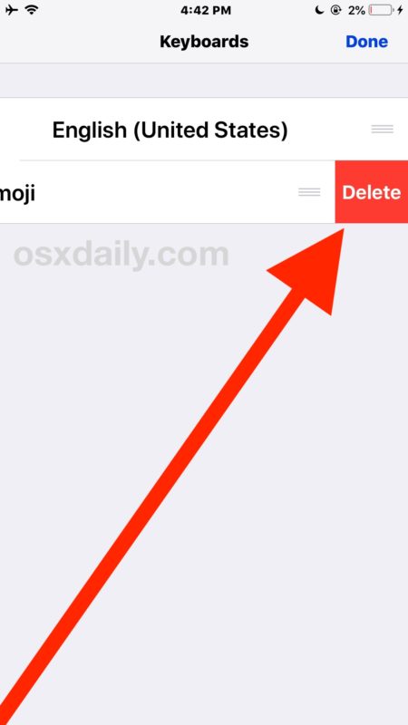 Удаление клавиатуры Emoji удаляет кнопку Emoji с клавиатуры iOS