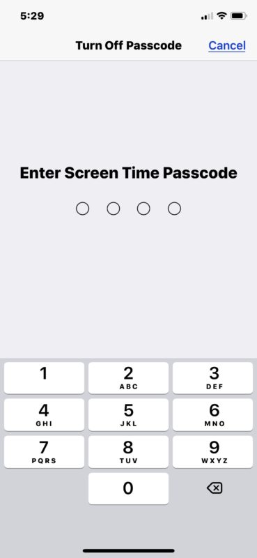 How to turn off password for screen time in iOS