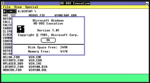 Снимок экрана Windows 1.01