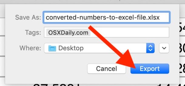 How to convert Numbers to Excel on Mac