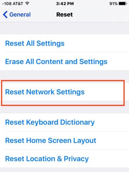 reset network settings on iPhone may fix call problems