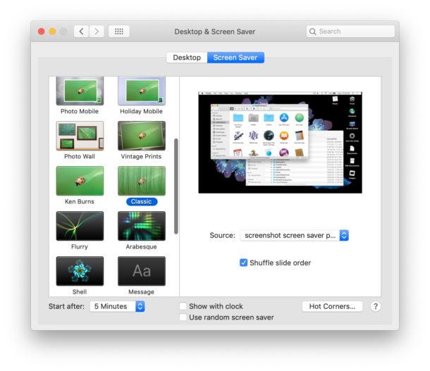 Set a screenshot as screen saver Mac prank