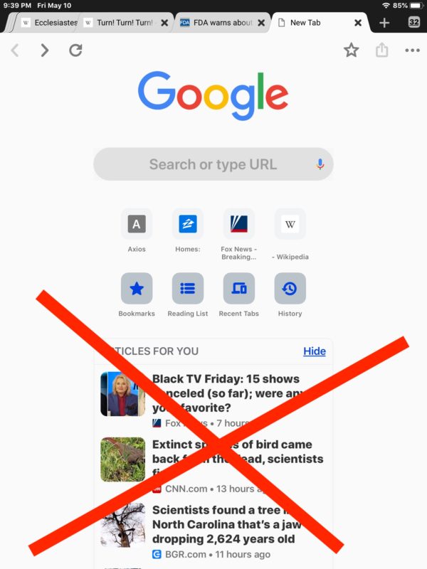 How to remove Chrome Suggested Articles For You in iOS or Android