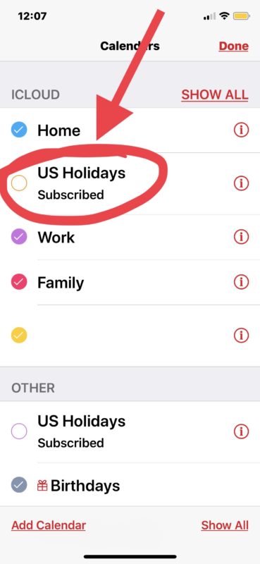 How to remove Holiday Calendar from iPhone or iPad