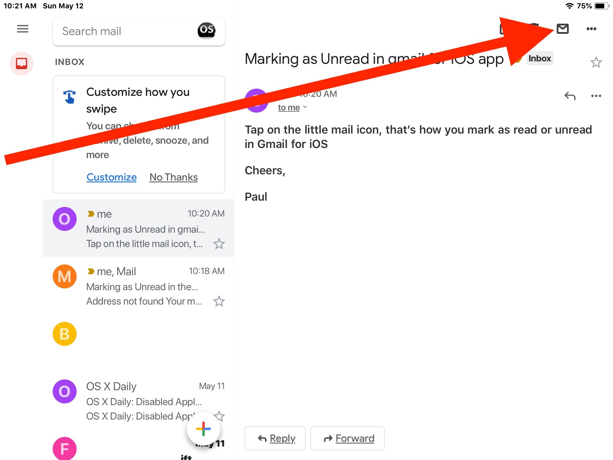 How To Mark Email As Unread Or Read In Gmail For Ipad Iphone And Web