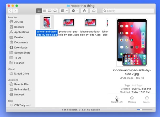Как быстро повернуть изображения в Finder Mac OS