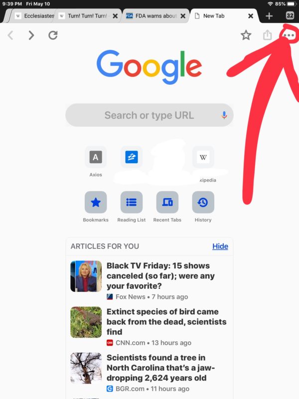 How to remove Chrome Suggested Articles For You in iOS