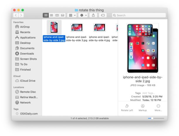 Rotating an image in the Finder