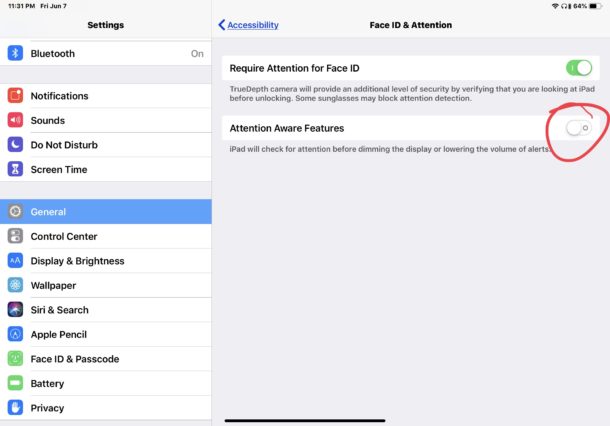 How to toggle Attention Aware Features on iPhone or iPad to be OFF or ON