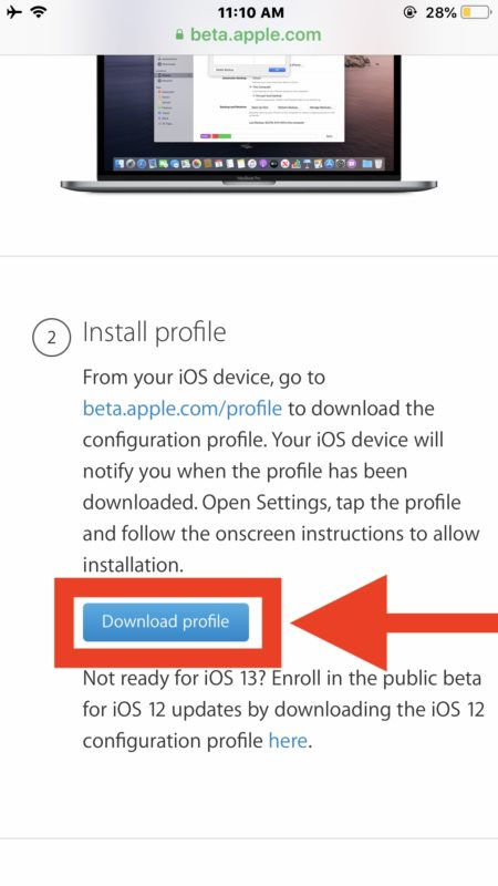Скачать общедоступный бета-профиль iOS 13