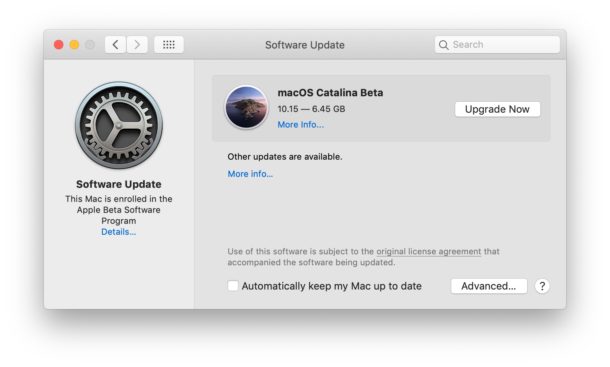 MacOS Catalina beta update available