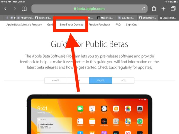Go to Enroll Your Devices in iPadOS beta