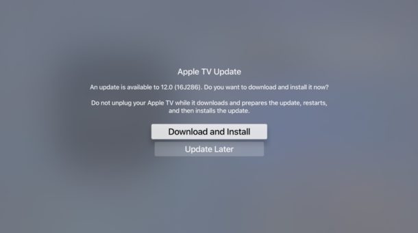 How to install software update for tvOS