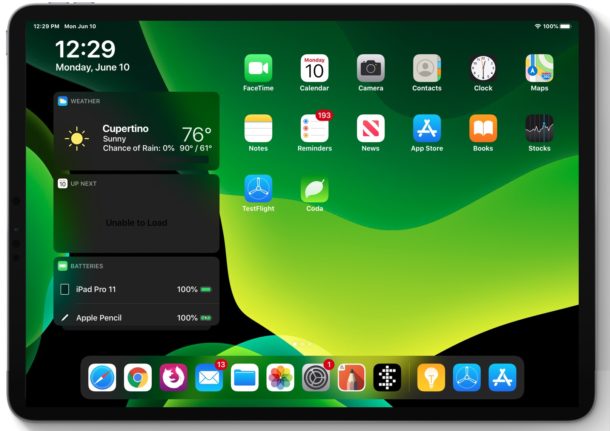 Screenshot of iPadOS 13 home screen