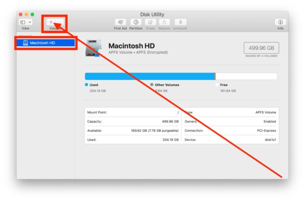 Как добавить новый том в контейнер APFS в MacOS
