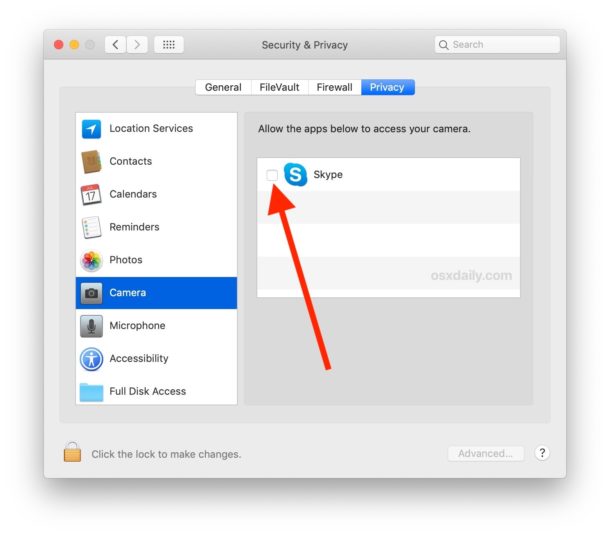 How to turn off camera access for apps on Mac