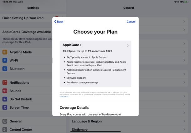 Choose the AppleCare warranty plan for iPhone or iPad