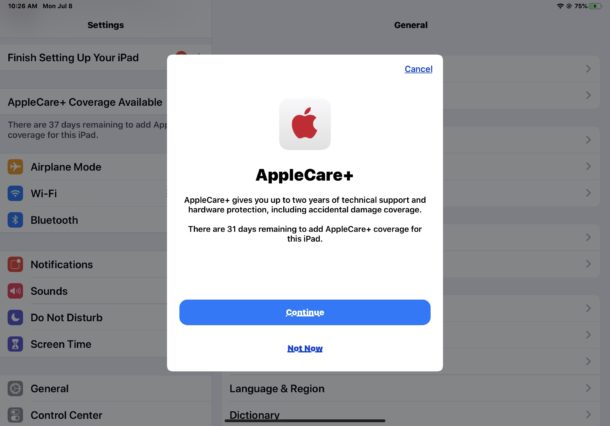 Add AppleCare to iPad or ipHone