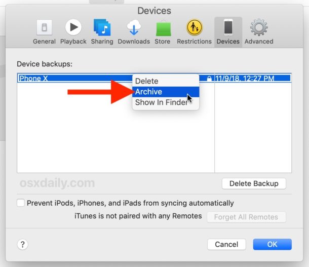How to archive iTunes backups