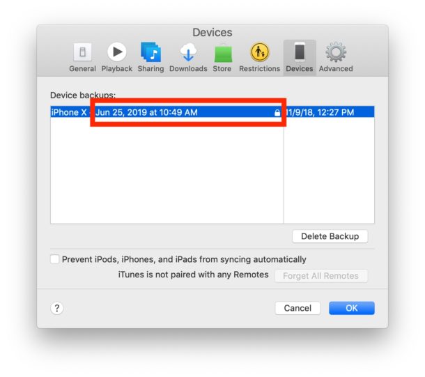 How to identify Archived Backup in iTunes