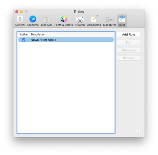 How to remove Mail Rules in Mac Mail app