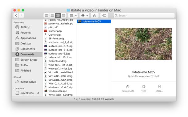 How to rotate a movie file quickly on Mac with Quick Actions