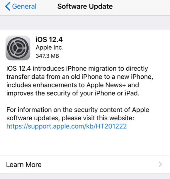 iOS 12.4 update available to download