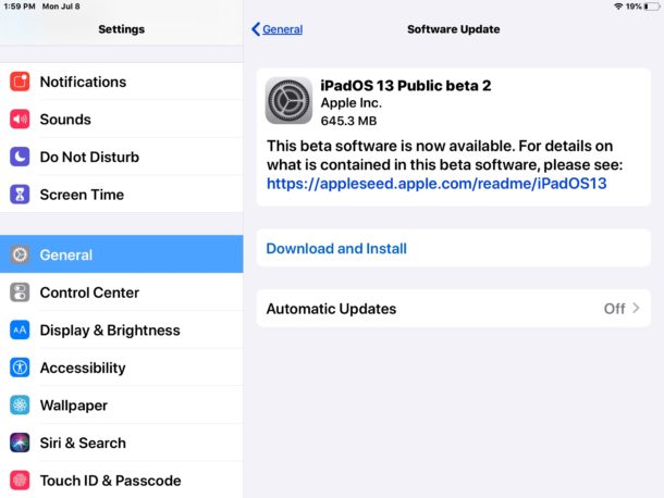 iPadOS 13 public beta 2 download