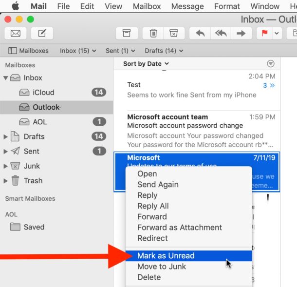Как отметить в Mail для Mac как непрочитанные или прочитанные щелчком правой кнопкой мыши