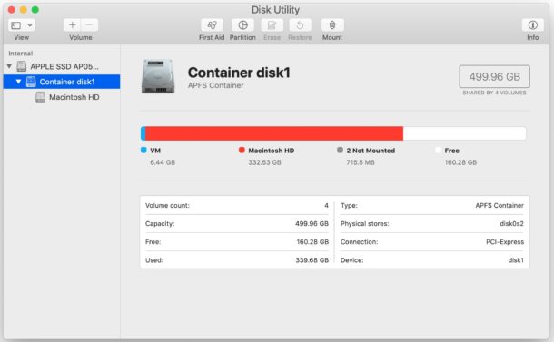 Как показать все дисковые устройства в Mac Disk Utility