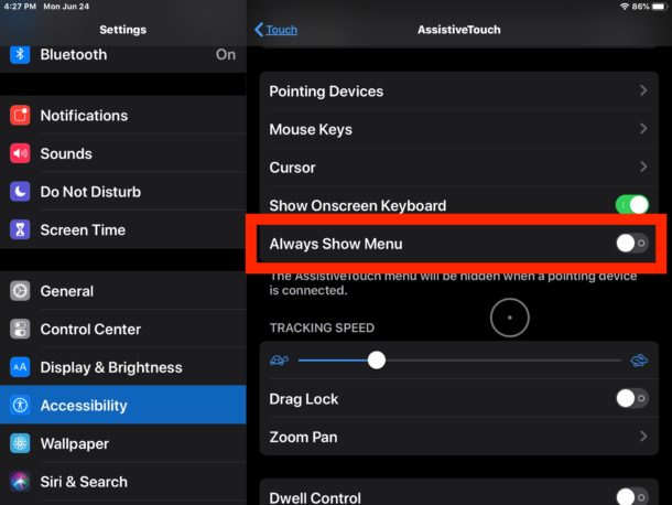 Hide the on screen Assistive Touch menu button