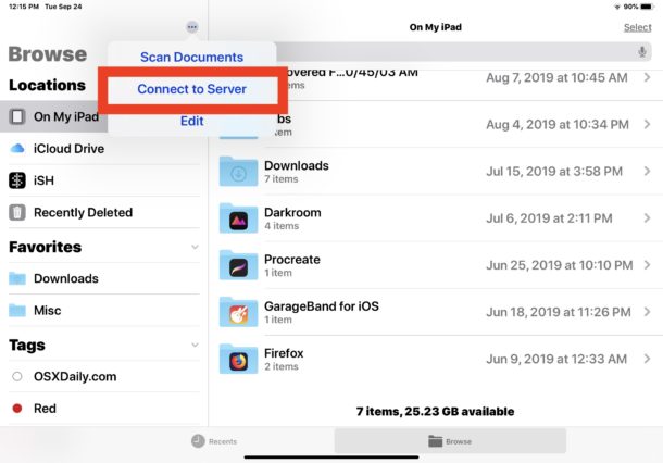 Connect to Server from Files app on iPad