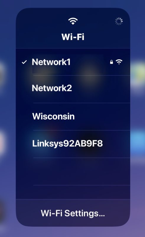 Quick wi-fi network changing in Control Center on iPhone
