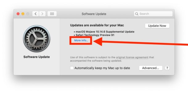Click on More Info to install specific software updates only on Mac
