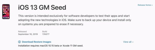 iOS 13 GM seed download