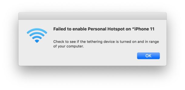 Failed to enable personal hotspot on iPhone from Mac error with Instant Hotspot