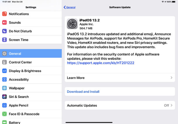 iPadOS 13.2 update download