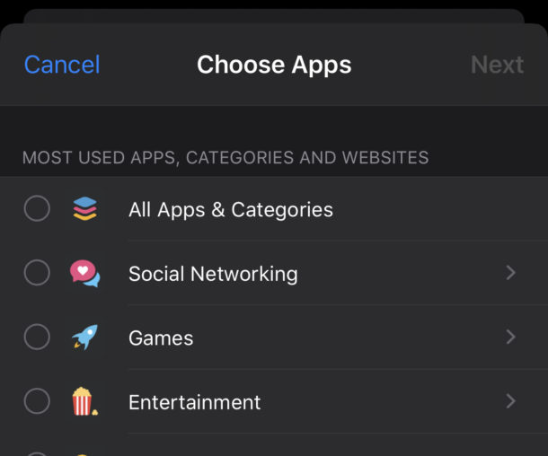 Select which apps to limit