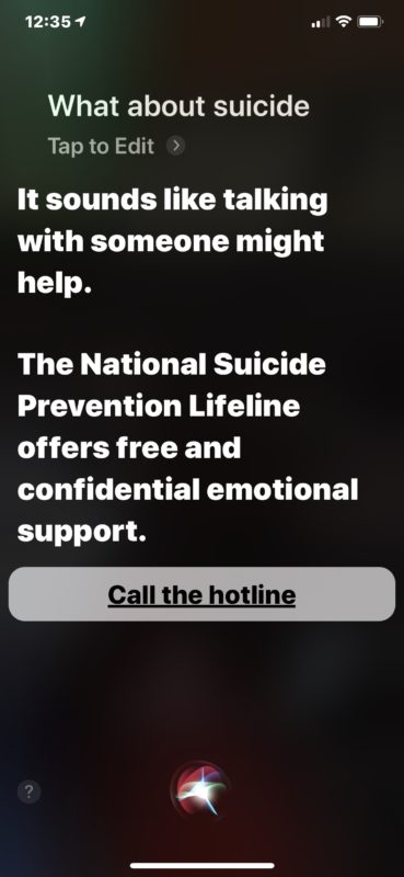 Siri suggests suicide help on iPhone 