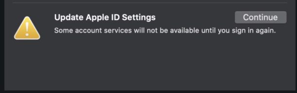 Update Apple ID settings in Mac OS Catalina message