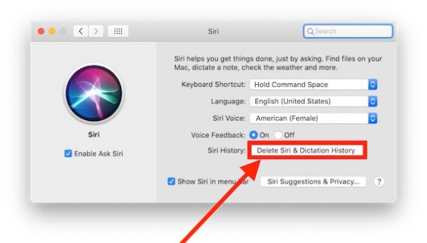 How to delete Siri History associated with a Mac