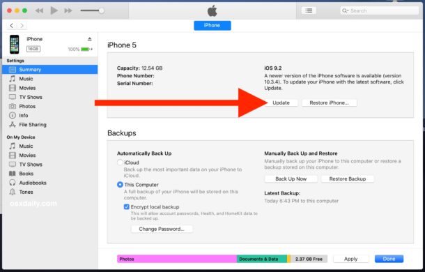 How to update iPhone with iTunes