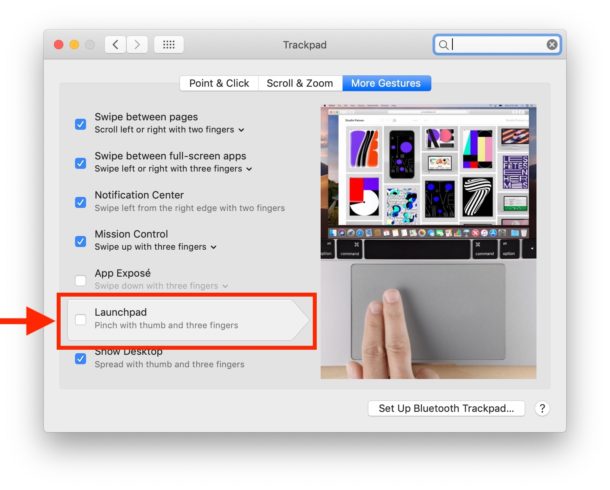 Как отключить жест Launchpad на Mac